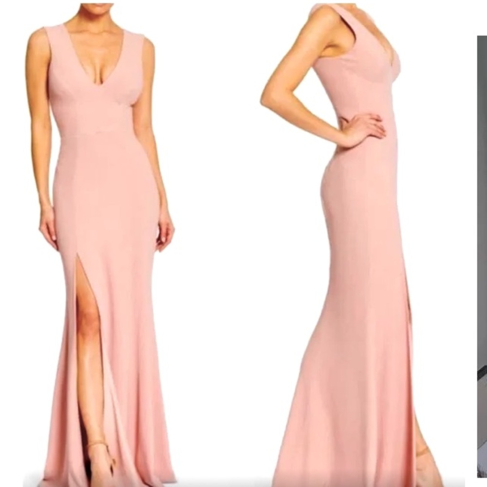 NWT Dress The Population Sandra V-Neck Plunge Crepe Gown Size XL(Color Blush).